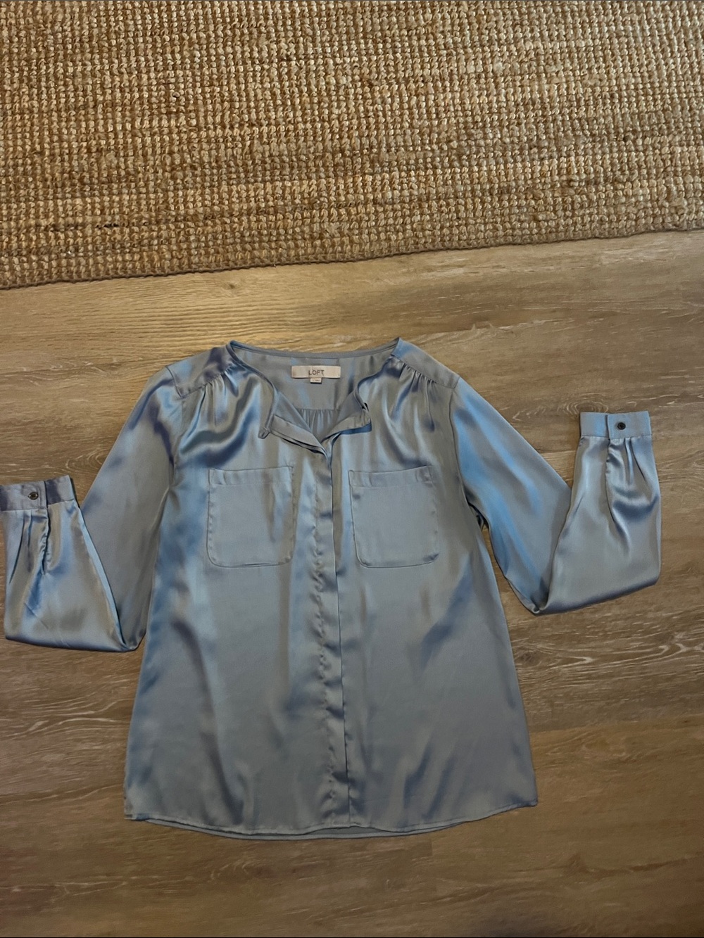LOFT Soft Blue Satin Button-Front Blouse